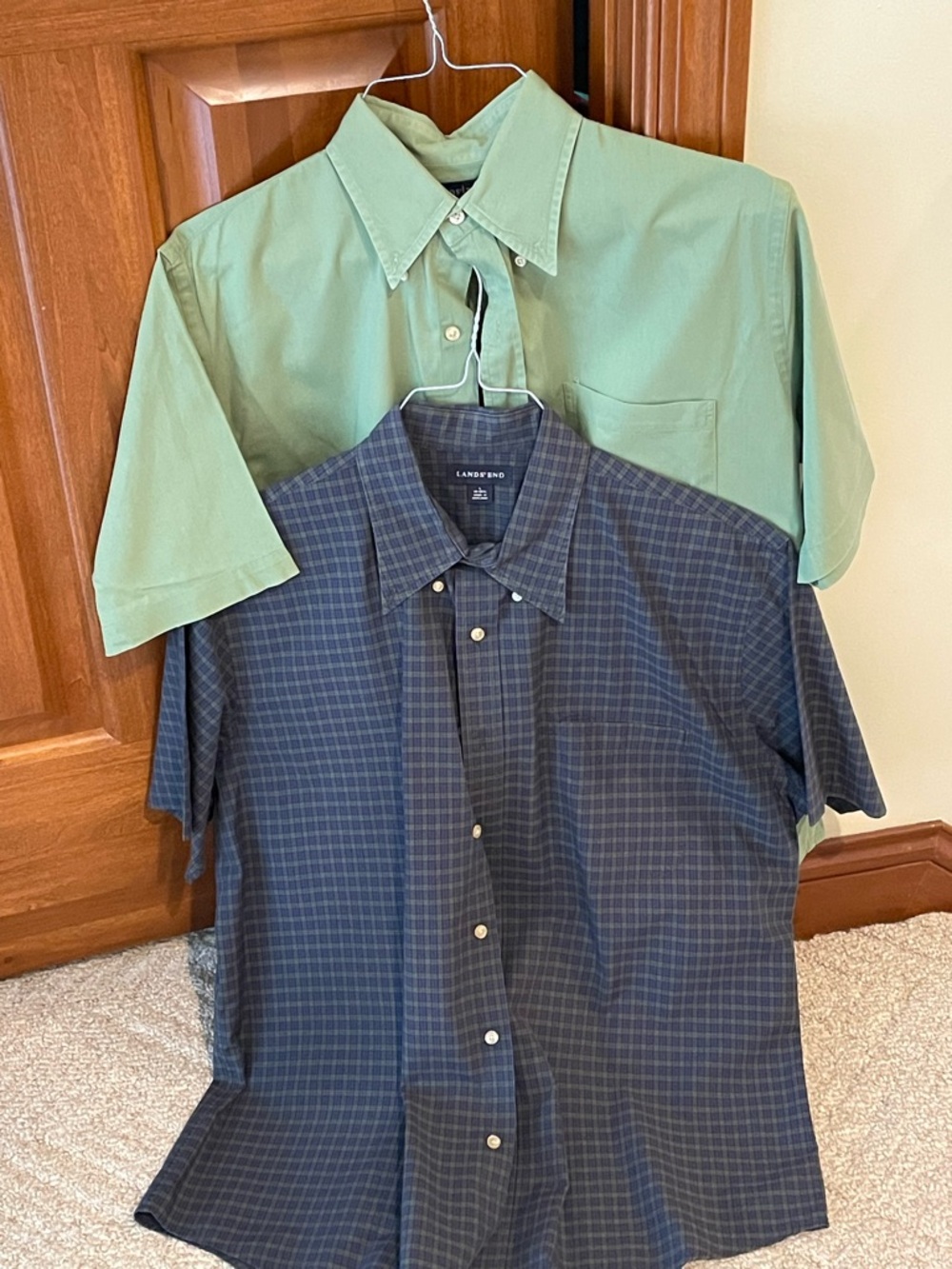 Lands’ End Men’s Large 16-16 1/2 Short Sleeve Button Down Shirt Lot 2 Green Blue